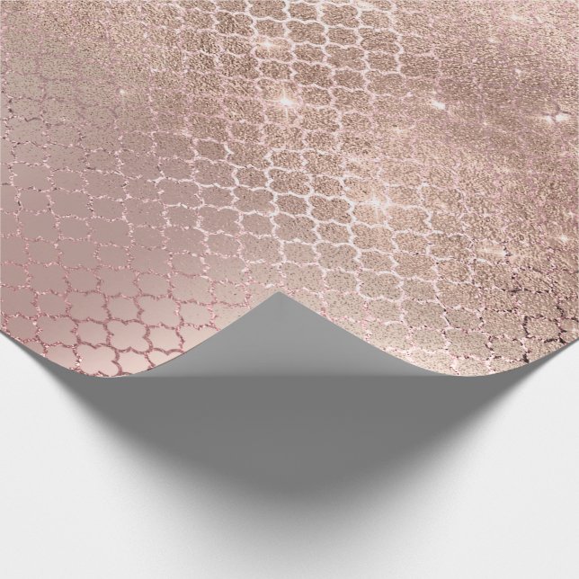 Quatrefoil Glam Pink Rose Gold Blush Bridal Spark Wrapping Paper (Corner)