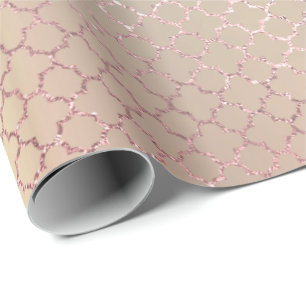 Quatrefoil  Glam Pink Rose Gold Blush Peach Shiny Wrapping Paper