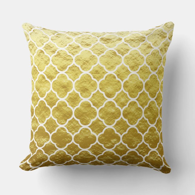 Quatrefoil Gold Foil Lattice Patterns Sparkly Cool Cushion (Front)
