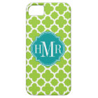 Quatrefoil Green and White Pattern Monogram