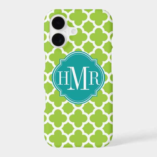 Quatrefoil Green and White Pattern Monogram (Back)