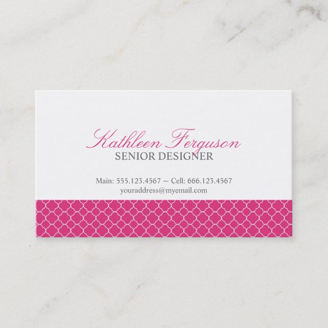 Quatrefoil hot pink clover modern pattern business card (Front)