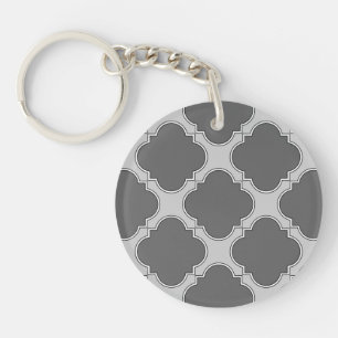Quatrefoil in shades of grey key ring