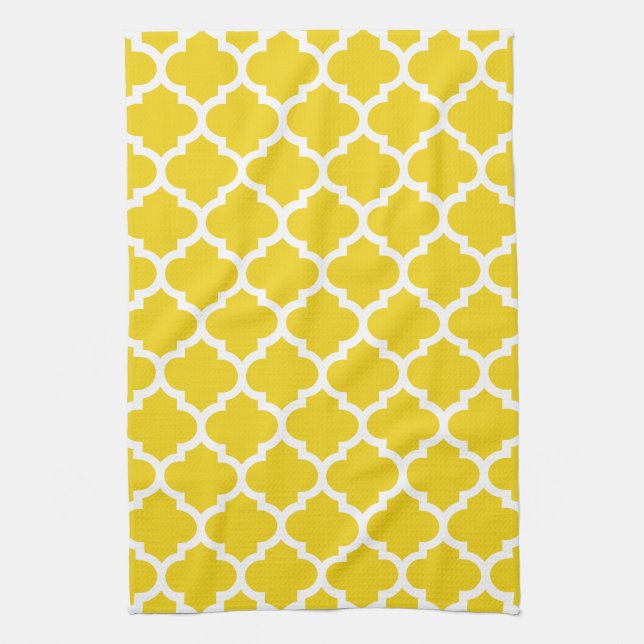 Quatrefoil Lemon Yellow Kitchen Towels (Vertical)