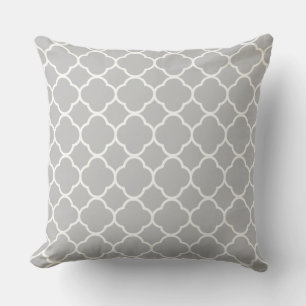 Quatrefoil Light Grey White Lattice Pattern Cotton Cushion