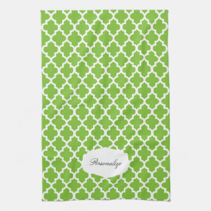 Quatrefoil Lime Green & White DIY Colour Tea Towel