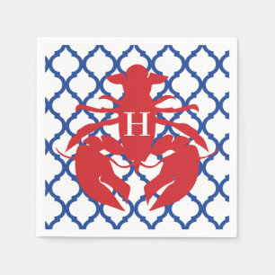 Quatrefoil Lobster Monogram Party Napkins