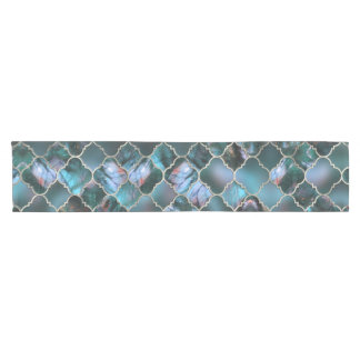 Quatrefoil Moroccan Pattern Labradorite Short Table Runner