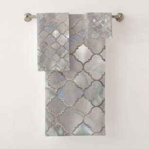 Quatrefoil Moroccan Pattern Mother of Pearl Bath Towel Set