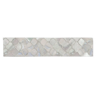 Quatrefoil Moroccan Pattern Mother of Pearl Short Table Runner