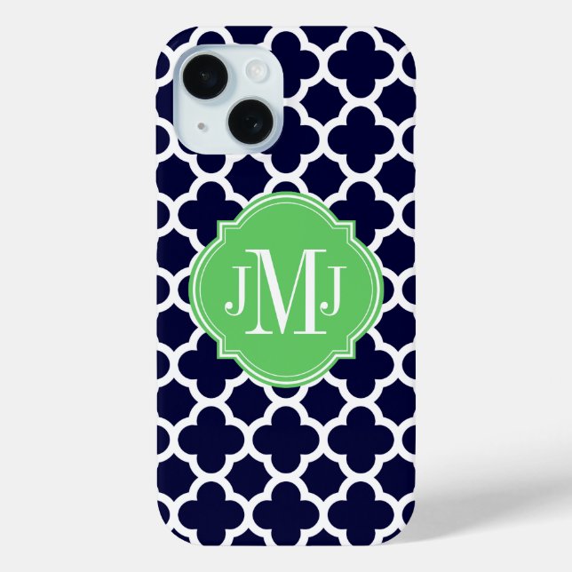 Quatrefoil Navy Blue and White Pattern Monogram Case-Mate iPhone Case (Back)