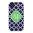 Quatrefoil Navy Blue and White Pattern Monogram
