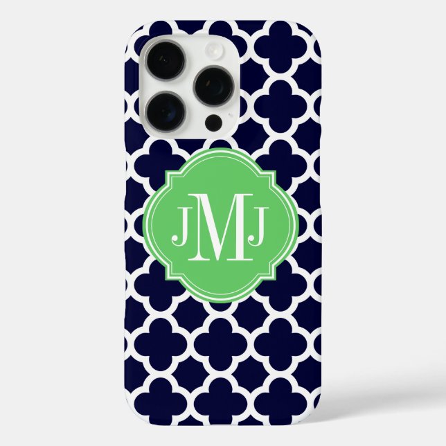 Quatrefoil Navy Blue and White Pattern Monogram Case-Mate iPhone Case (Back)