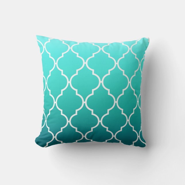 Quatrefoil Ombre Geometric | aqua pool Cushion (Front)