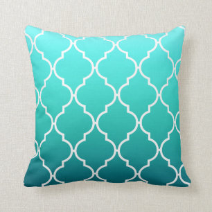 Quatrefoil Ombre Geometric aqua pool Cushion