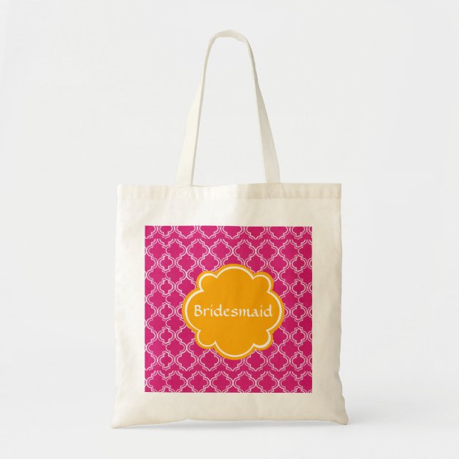 Quatrefoil Pattern Bridesmaid Wedding Tote Bag (Front)