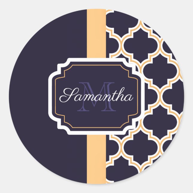 Quatrefoil Pattern Classic Round Sticker (Front)