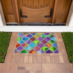 Quatrefoil pattern - Colorful watercolor Doormat