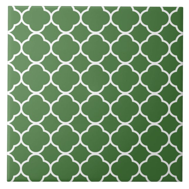 Quatrefoil Pattern Green Ceramic Tile (Front)