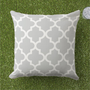 Quatrefoil Pattern   Grey and White Cushion