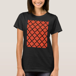 Quatrefoil Pattern In Black Outline On Red T-Shirt