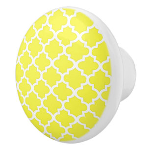 Quatrefoil Pattern In Citrus Yellow Ceramic Knob