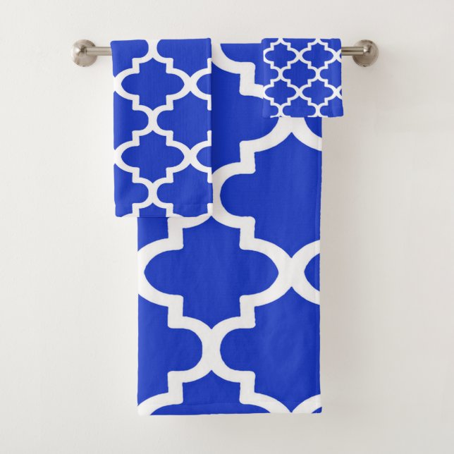 Quatrefoil Pattern In Royal Blue Bath Towel Set (Insitu)
