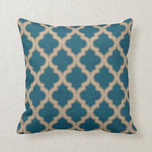 Quatrefoil Pattern in Turquoise and Taupe Cushion