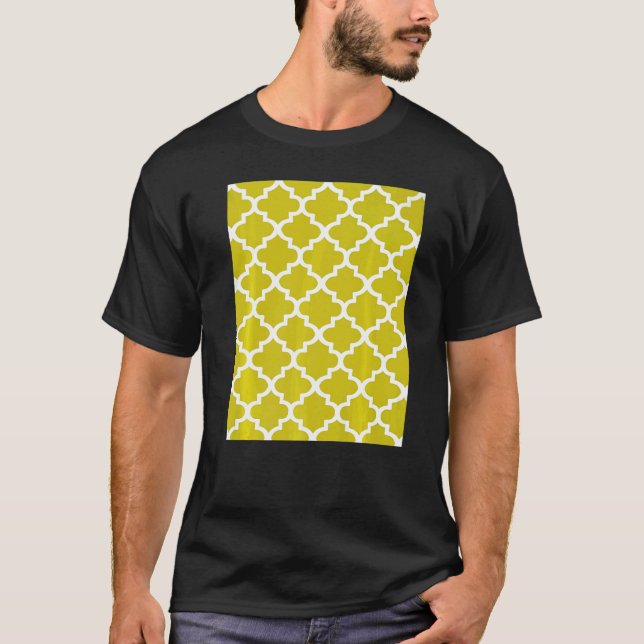 Quatrefoil Pattern In White Outline On Mustard Yel T-Shirt (Front)