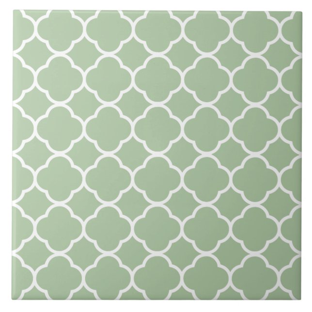Quatrefoil Pattern Mint Green Ceramic Tile (Front)