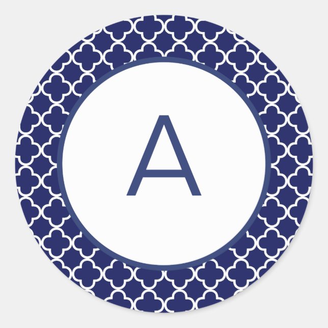 Quatrefoil Pattern Monogram Classic Round Sticker (Front)