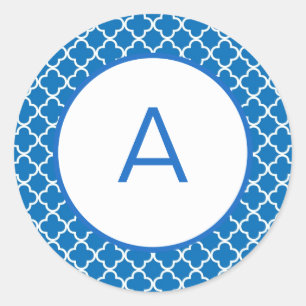 Quatrefoil Pattern Monogram Classic Round Sticker