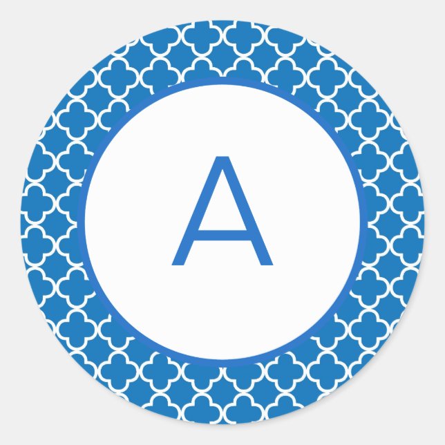 Quatrefoil Pattern Monogram Classic Round Sticker (Front)