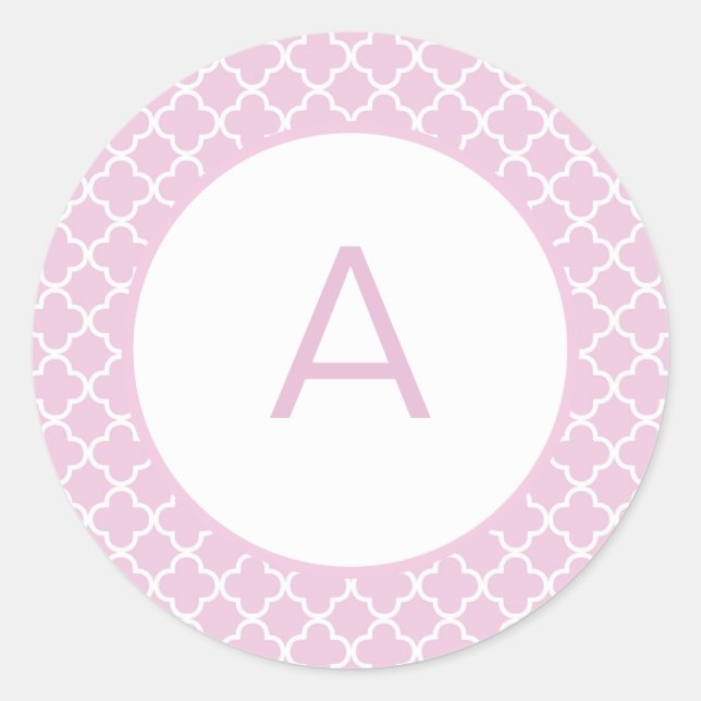 Quatrefoil Pattern Monogram Classic Round Sticker (Front)