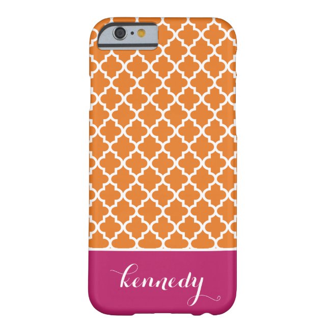 Quatrefoil Pattern Monogram Name | Orange Pink Case-Mate iPhone Case (Back)