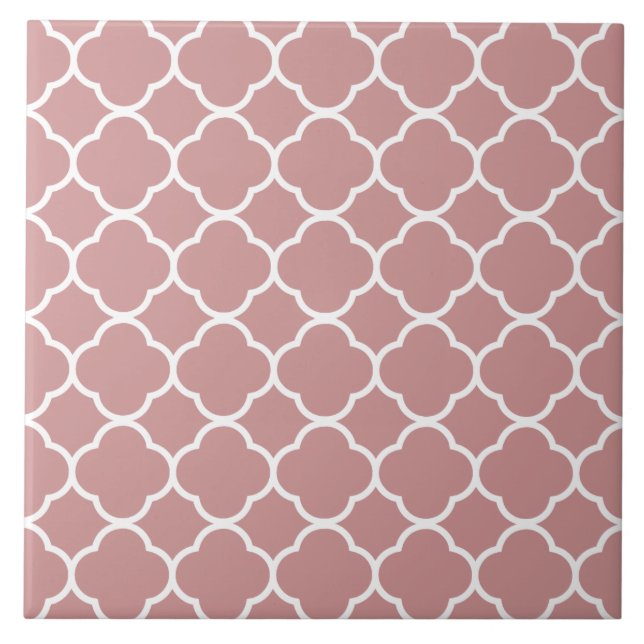 Quatrefoil Pattern Pink Ceramic Tile (Front)