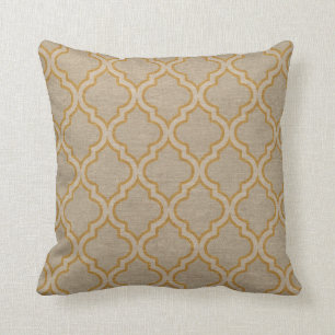 Quatrefoil Pattern Taupe and Gold Cushion