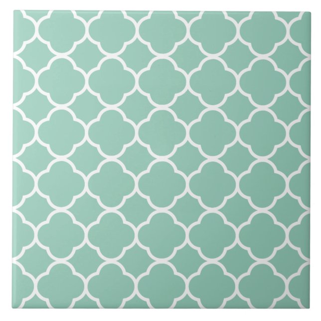Quatrefoil Pattern Teal Ceramic Tile (Front)