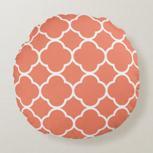 Quatrefoil Patterns Salmon Pink Orange Fall Autumn Round Cushion