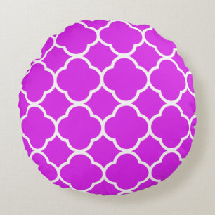 Quatrefoil Patterns Violet Hot Pink Purple White Round Cushion