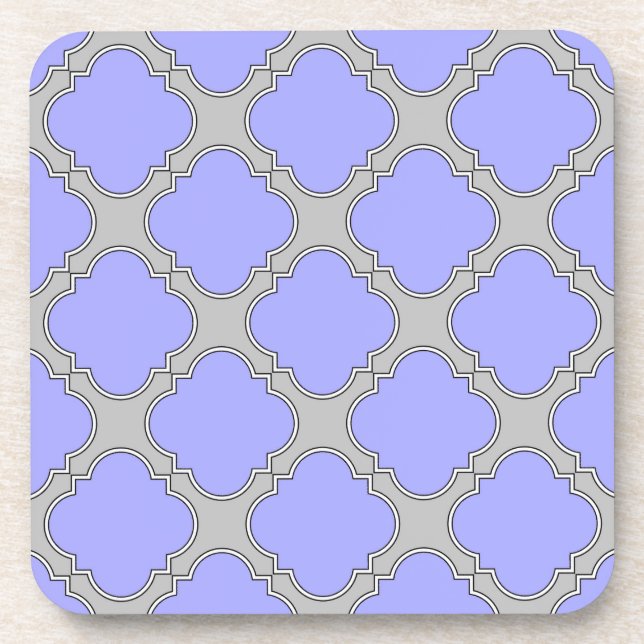 Quatrefoil periwinkle and grey coaster (Front)