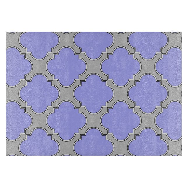 Quatrefoil periwinkle and grey cutting board (Front)