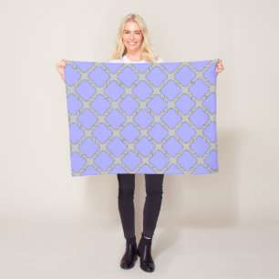 Quatrefoil periwinkle and grey fleece blanket