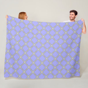 Quatrefoil periwinkle and grey fleece blanket