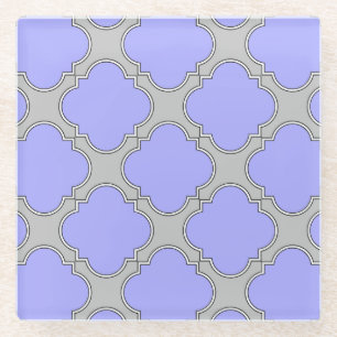 Quatrefoil periwinkle and grey glass coaster