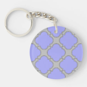 Quatrefoil periwinkle and grey key ring