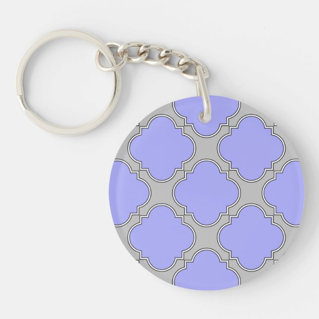 Quatrefoil periwinkle and grey key ring (Front)