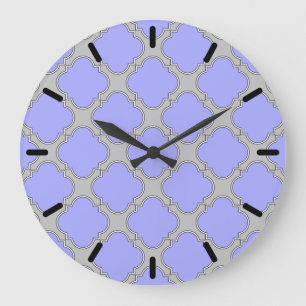 Quatrefoil periwinkle and grey large clock