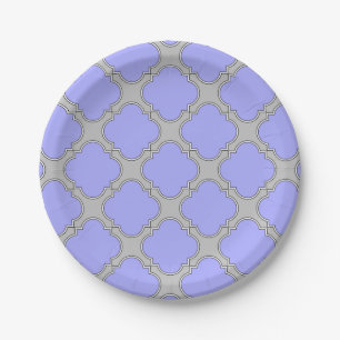 Quatrefoil periwinkle and grey paper plate