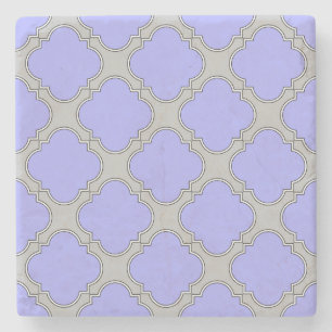 Quatrefoil periwinkle and grey stone coaster